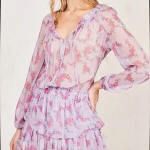 LoveShackFancy Popover Silk Dress in Lilac Wisteria